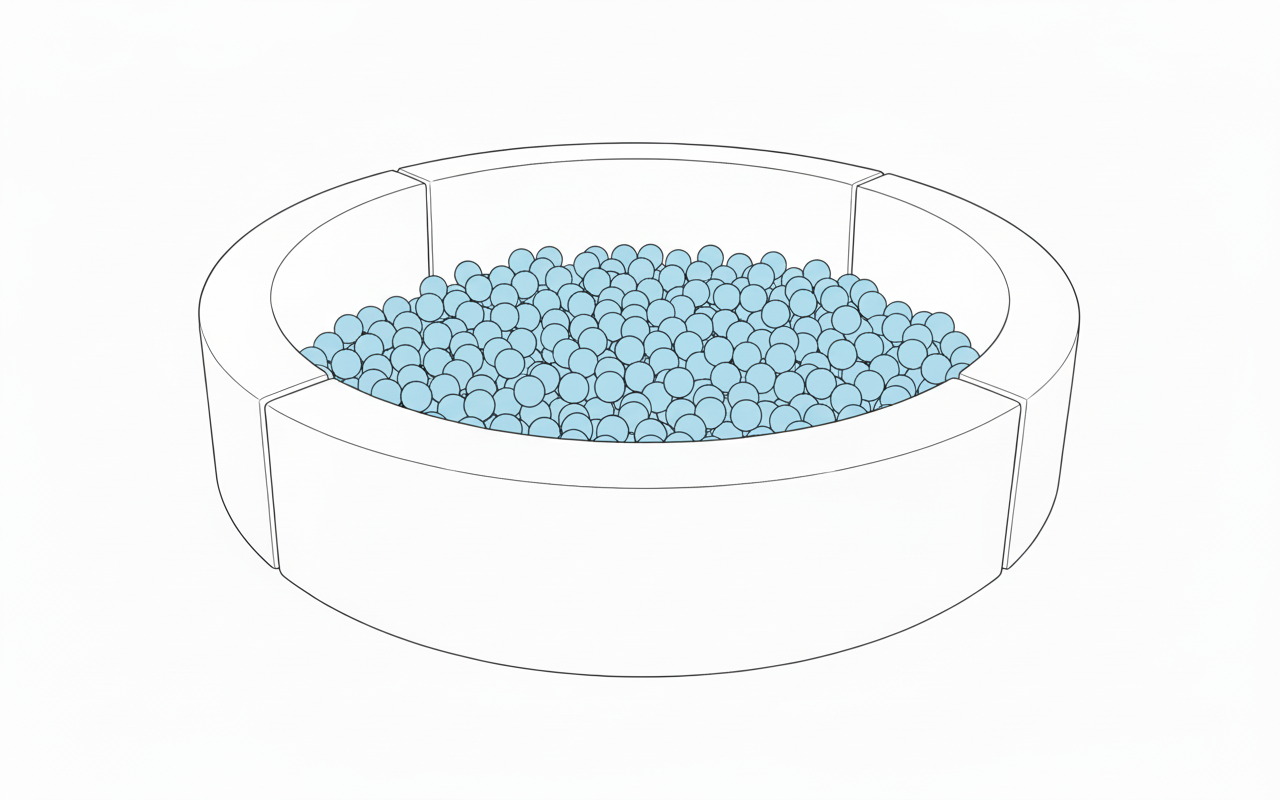 brooklyn ball pit rentals illustration of white ball pit filled with pastel blue balls